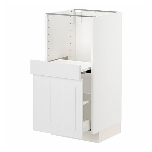 A white METOD kitchen cabinet with a drawer. Its sleek and modern, featuring a single drawer on the front.