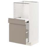 METOD / MAXIMERA Base cab w pull-out shelf/drawer, white/Upplöv matt dark beige, 40x41x80 cm
