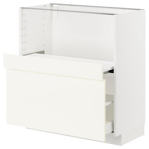 METOD / MAXIMERA Base cab w pull-out shelf/drawer, white/Vallstena white, 80x41x80 cm