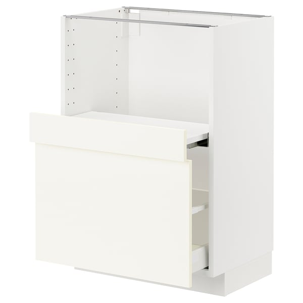 METOD / MAXIMERA Base cab w pull-out shelf/drawer, white/Vallstena white, 60x41x80 cm