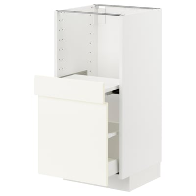 METOD / MAXIMERA Base cab w pull-out shelf/drawer, white/Vallstena white, 40x41x80 cm