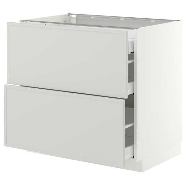 METOD / MAXIMERA Base cab with 2 fronts/3 drawers, white/Aspudden light grey, 90x60x80 cm