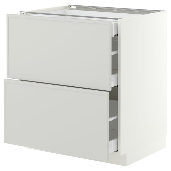 METOD / MAXIMERA Base cab with 2 fronts/3 drawers, white/Aspudden light grey, 75x60x80 cm