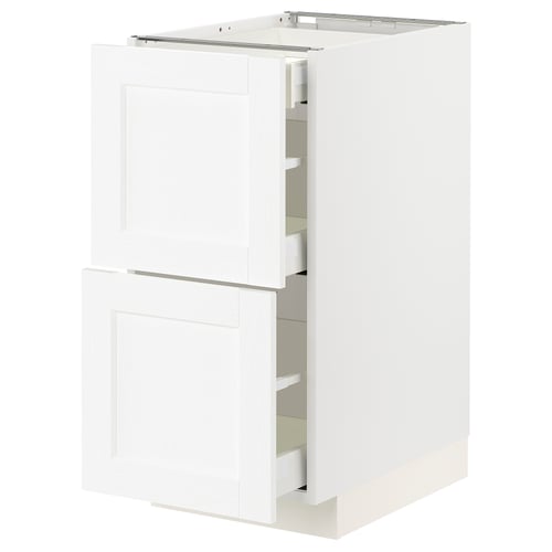White METOD kitchen unit with two drawers and cabinet.