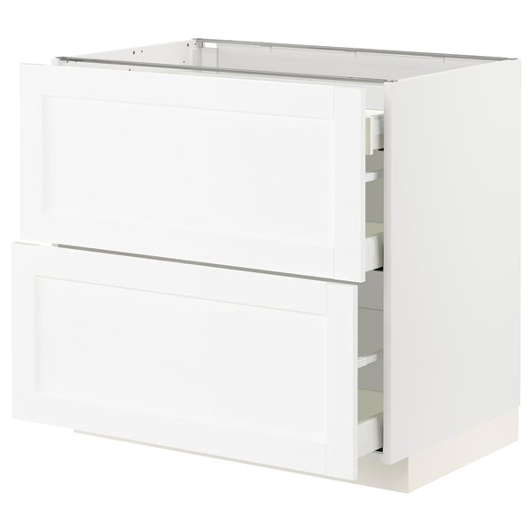 METOD / MAXIMERA Base cab with 2 fronts/3 drawers, white Enköping/white wood effect, 90x60x80 cm