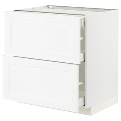 METOD / MAXIMERA Base cab with 2 fronts/3 drawers, white Enköping/white wood effect, 80x60x80 cm