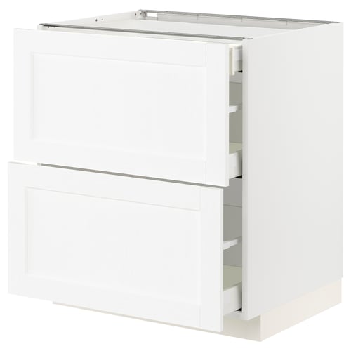White kitchen cabinet with open drawer, part of the METOD series, minimalist design.