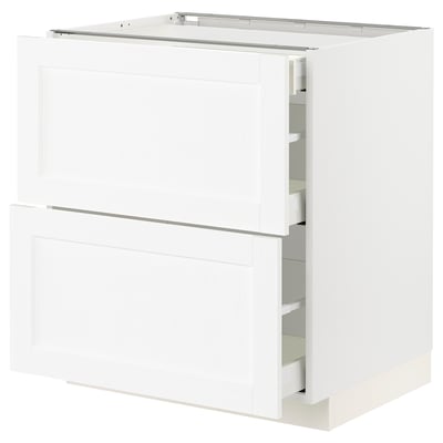 METOD / MAXIMERA Base cab with 2 fronts/3 drawers, white Enköping/white wood effect, 75x60x80 cm