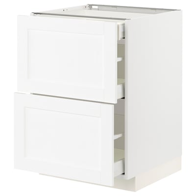 METOD / MAXIMERA Base cab with 2 fronts/3 drawers, white Enköping/white wood effect, 60x60x80 cm
