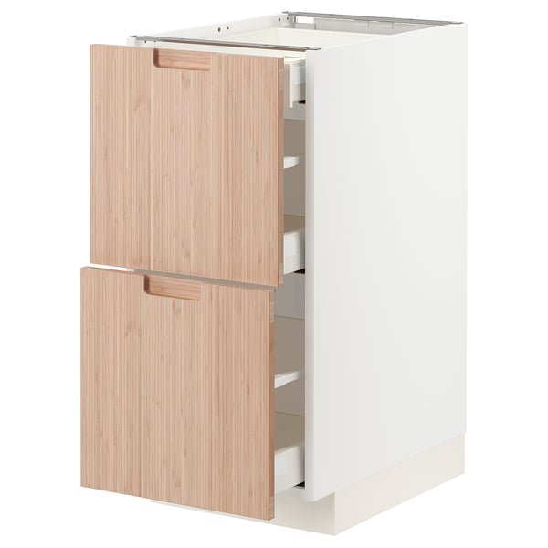 METOD / MAXIMERA Base cab with 2 fronts/3 drawers, white/Fröjered light bamboo, 40x60x80 cm