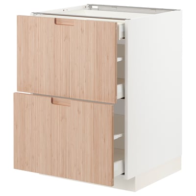METOD / MAXIMERA Base cab with 2 fronts/3 drawers, white/Fröjered light bamboo, 60x60x80 cm