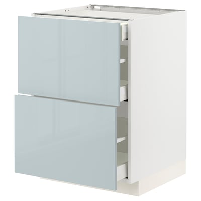 METOD / MAXIMERA Base cab with 2 fronts/3 drawers, white/Kallarp light grey-blue, 60x60x80 cm
