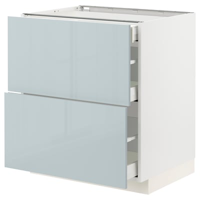 METOD / MAXIMERA Base cab with 2 fronts/3 drawers, white/Kallarp light grey-blue, 75x60x80 cm