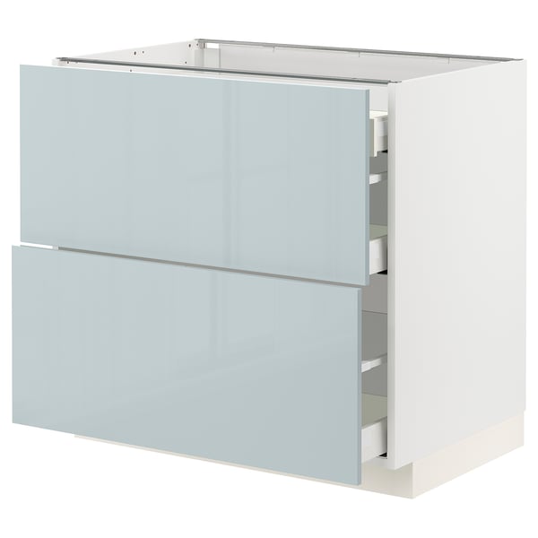 METOD / MAXIMERA Base cab with 2 fronts/3 drawers, white/Kallarp light grey-blue, 90x60x80 cm