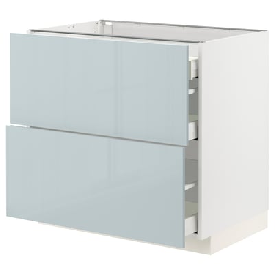 METOD / MAXIMERA Base cab with 2 fronts/3 drawers, white/Kallarp light grey-blue, 90x60x80 cm