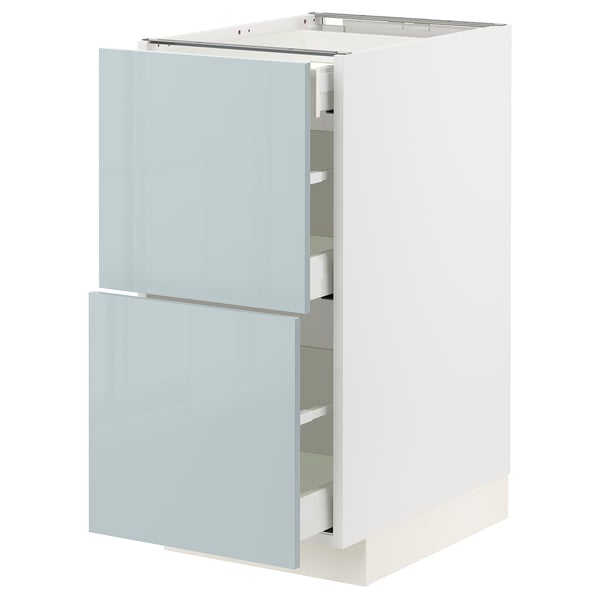 METOD / MAXIMERA Base cab with 2 fronts/3 drawers, white/Kallarp light grey-blue, 40x60x80 cm