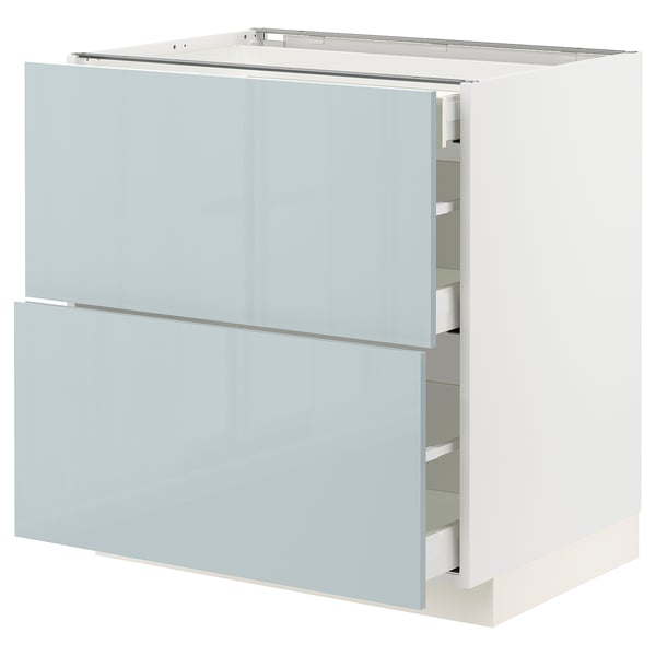METOD / MAXIMERA Base cab with 2 fronts/3 drawers, white/Kallarp light grey-blue, 80x60x80 cm