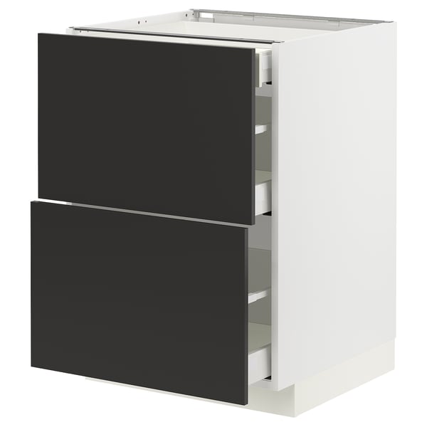 METOD / MAXIMERA Base cab with 2 fronts/3 drawers, white/Nickebo matt anthracite, 60x60x80 cm