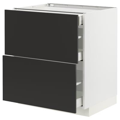 METOD / MAXIMERA Base cab with 2 fronts/3 drawers, white/Nickebo matt anthracite, 75x60x80 cm
