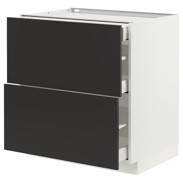 METOD / MAXIMERA Base cab with 2 fronts/3 drawers, white/Nickebo matt anthracite, 80x60x80 cm