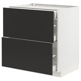 METOD / MAXIMERA Base cab with 2 fronts/3 drawers, white/Nickebo matt anthracite, 80x60x80 cm