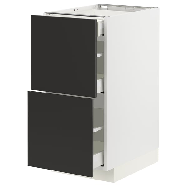 METOD / MAXIMERA Base cab with 2 fronts/3 drawers, white/Nickebo matt anthracite, 40x60x80 cm