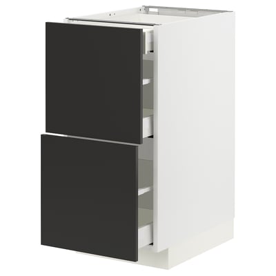 METOD / MAXIMERA Base cab with 2 fronts/3 drawers, white/Nickebo matt anthracite, 40x60x80 cm