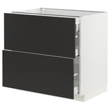 METOD / MAXIMERA Base cab with 2 fronts/3 drawers, white/Nickebo matt anthracite, 90x60x80 cm