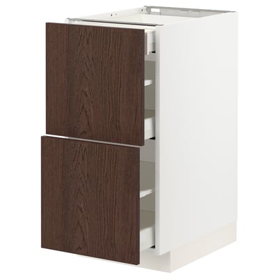 METOD / MAXIMERA Base cab with 2 fronts/3 drawers, white/Sinarp brown, 40x60x80 cm