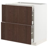 METOD / MAXIMERA Base cab with 2 fronts/3 drawers, white/Sinarp brown, 80x60x80 cm