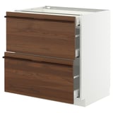 METOD / MAXIMERA Base cab with 2 fronts/3 drawers, white/Stensta dark brown ash veneer, 80x60x80 cm