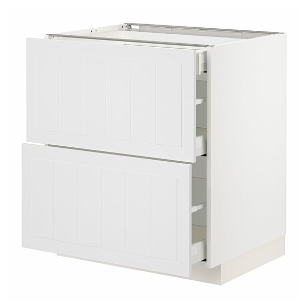 METOD / MAXIMERA Base cab with 2 fronts/3 drawers, white/Stensund white, 75x60x80 cm