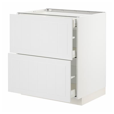 METOD / MAXIMERA Base cab with 2 fronts/3 drawers, white/Stensund white, 75x60x80 cm