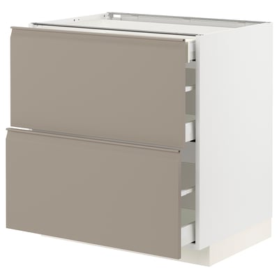 METOD / MAXIMERA Base cab with 2 fronts/3 drawers, white/Upplöv matt dark beige, 80x60x80 cm