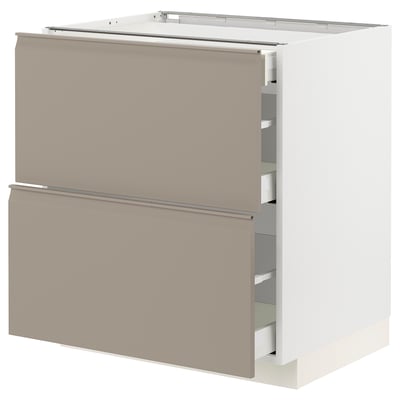 METOD / MAXIMERA Base cab with 2 fronts/3 drawers, white/Upplöv matt dark beige, 75x60x80 cm