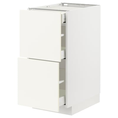 METOD / MAXIMERA Base cab with 2 fronts/3 drawers, white/Vallstena white, 40x60x80 cm