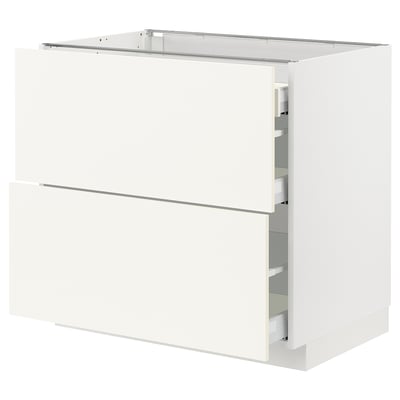 METOD / MAXIMERA Base cab with 2 fronts/3 drawers, white/Vallstena white, 90x60x80 cm