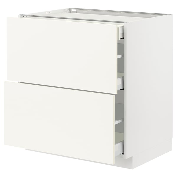 METOD / MAXIMERA Base cab with 2 fronts/3 drawers, white/Vallstena white, 80x60x80 cm