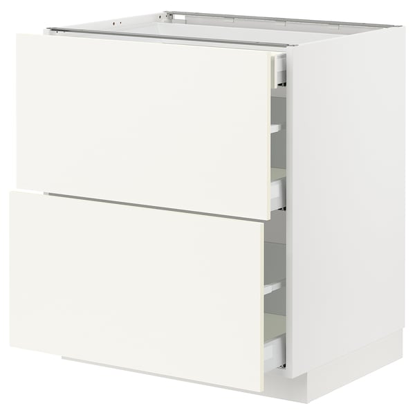METOD / MAXIMERA Base cab with 2 fronts/3 drawers, white/Vallstena white, 75x60x80 cm