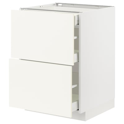 METOD / MAXIMERA Base cab with 2 fronts/3 drawers, white/Vallstena white, 60x60x80 cm