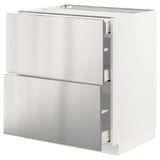 METOD / MAXIMERA Base cab with 2 fronts/3 drawers, white/Vårsta stainless steel, 75x60x80 cm
