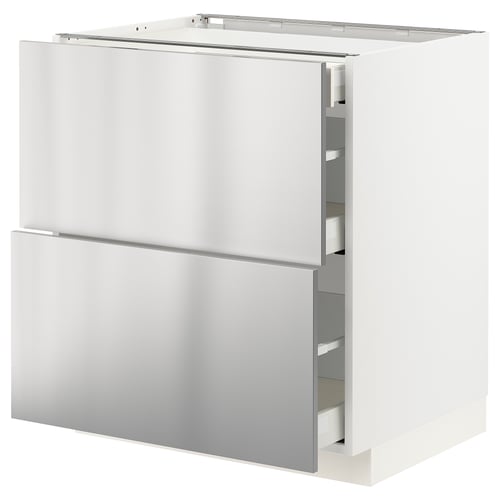 Stainless steel METOD kitchen unit with two drawers, sleek and modern design.
