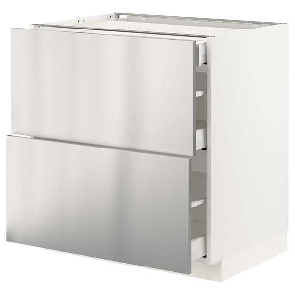 METOD / MAXIMERA Base cab with 2 fronts/3 drawers, white/Vårsta stainless steel, 80x60x80 cm