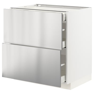 METOD / MAXIMERA Base cab with 2 fronts/3 drawers, white/Vårsta stainless steel, 80x60x80 cm