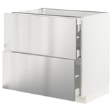 METOD / MAXIMERA Base cab with 2 fronts/3 drawers, white/Vårsta stainless steel, 90x60x80 cm