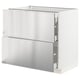 METOD / MAXIMERA Base cab with 2 fronts/3 drawers, white/Vårsta stainless steel, 90x60x80 cm