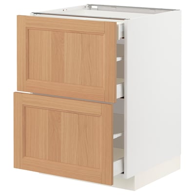 METOD / MAXIMERA Base cab with 2 fronts/3 drawers, white/Vedhamn oak, 60x60x80 cm