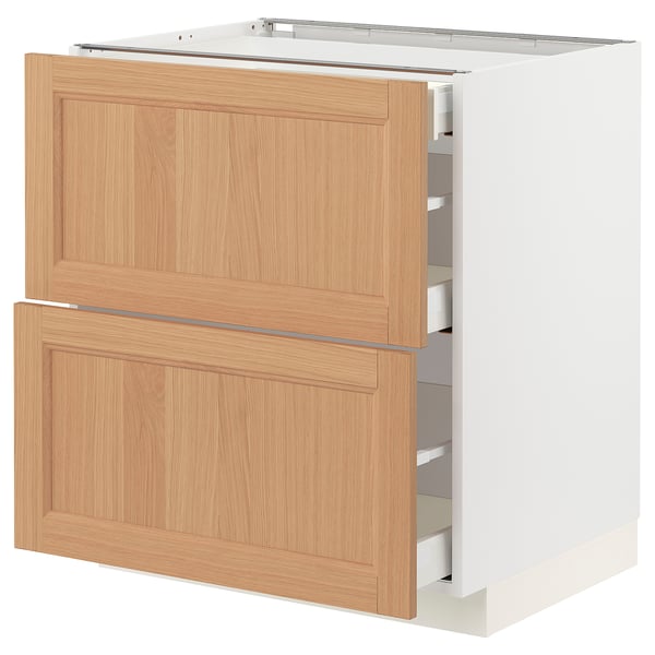 METOD / MAXIMERA Base cab with 2 fronts/3 drawers, white/Vedhamn oak, 75x60x80 cm