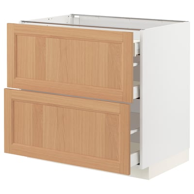 METOD / MAXIMERA Base cab with 2 fronts/3 drawers, white/Vedhamn oak, 90x60x80 cm