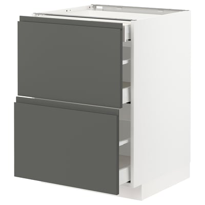 METOD / MAXIMERA Base cab with 2 fronts/3 drawers, white/Voxtorp dark grey, 60x60x80 cm